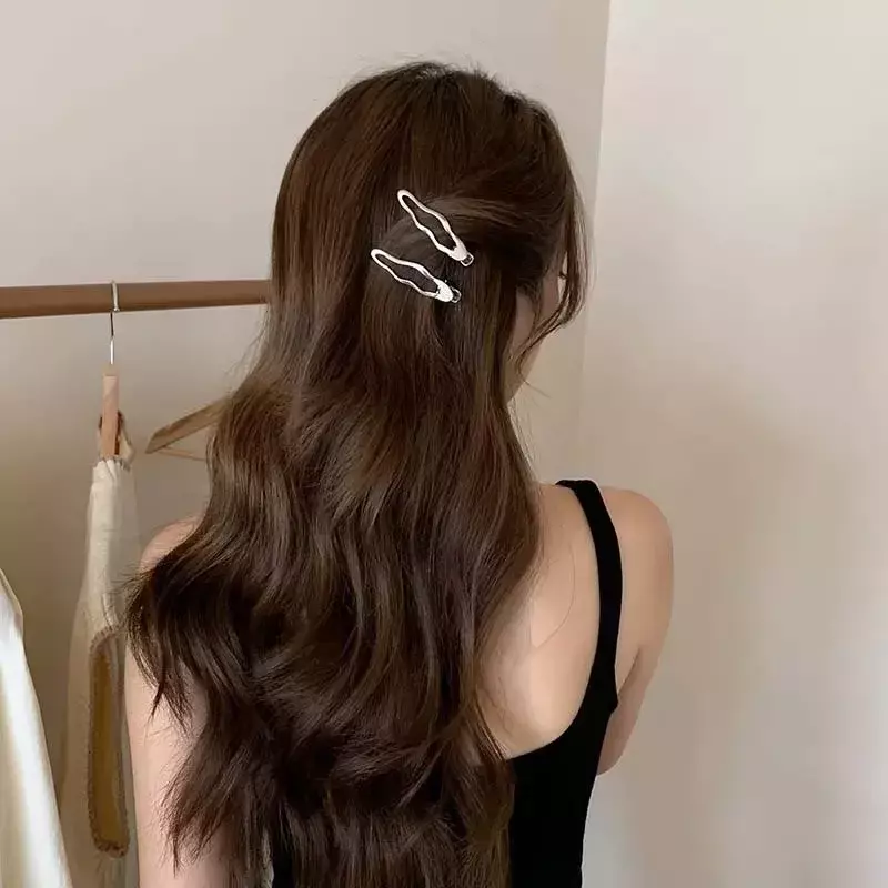 Jepit rambut gelombang logam modis untuk wanita gadis Korea klip Duckbill geometris berongga sederhana klip samping klip poni Aksesori rambut