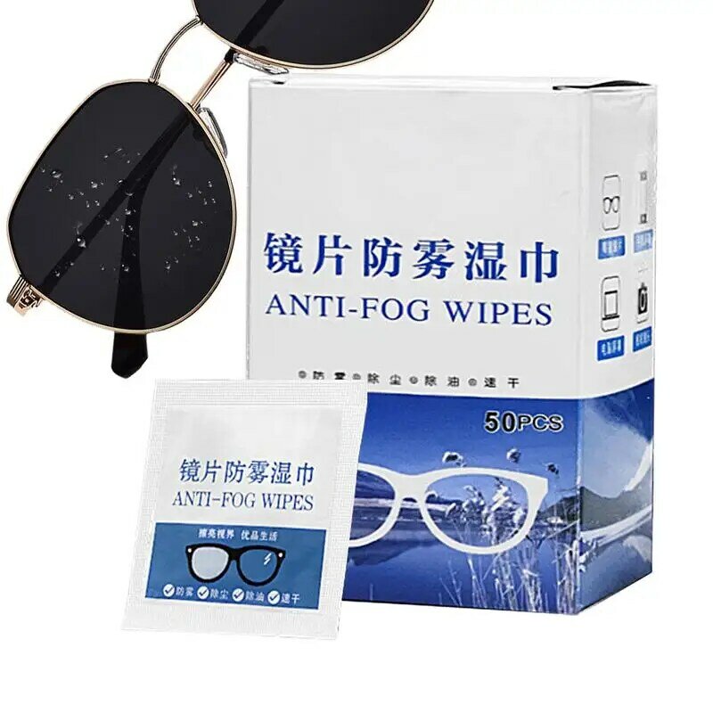 Eyeglass Anti Fog Wipes 50pcs Multi-Purpose Pre-Moistened Glasses Pads Eyeglass Cleaning Supplies Individually Wrapped For