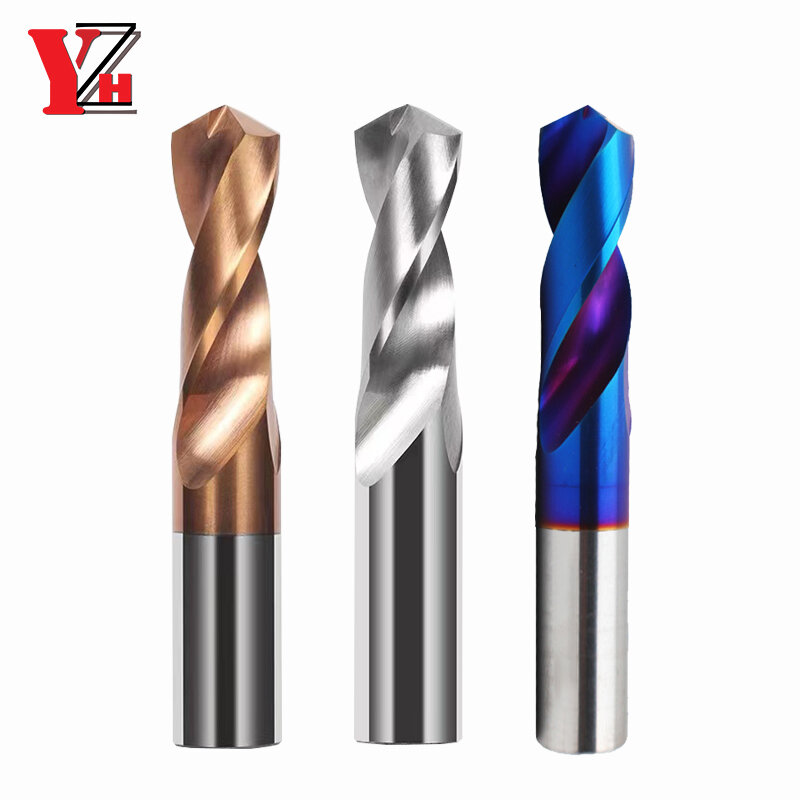 Trapano elicoidale in metallo duro YZH 0.6mm-10.9mm di diametro HRC50/55 Stub generale in tungsteno e manico dritto per foratura CNC foro in ferro d'acciaio