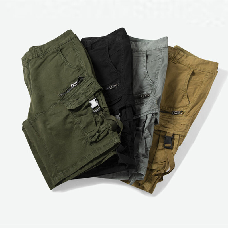 Men Cargo Shorts Summer Mens Fashion Casual Cotton Multi Pockets Shorts Outdoor Solid Quick Dry Joggers Tactical Shorts Male Hot
