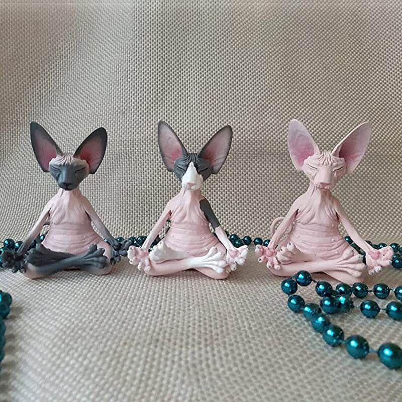 Figuras coleccionables de gato meditar, juguetes de animales hechos a mano en miniatura, decoración