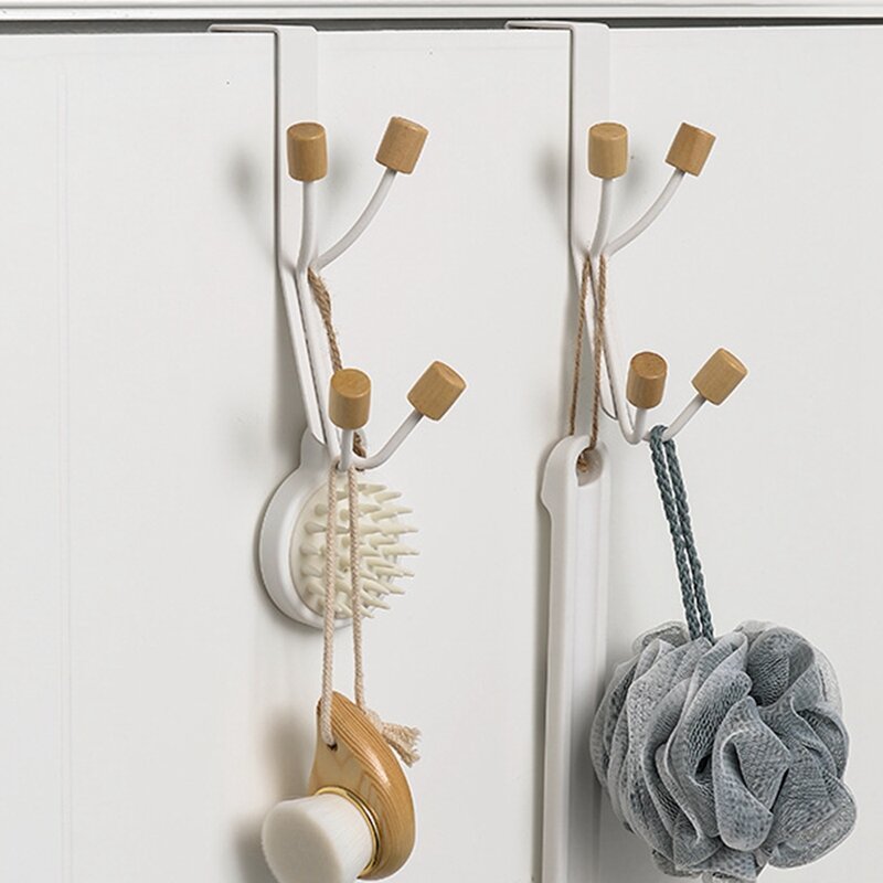 2Pcs Over The Door Hooks, Towel Rack Hooks For Hanging Coats Hats Towels Bathrooms Living Room With 4 Hook