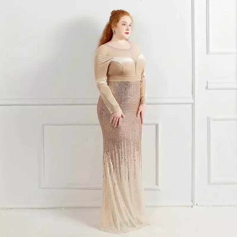 Sladuo women's velvet with sequin deep V neck long sleeve plus size gown cocktail mermaid wedding dresses