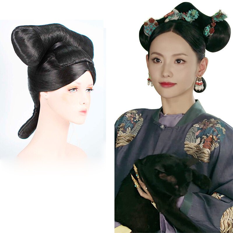 Peruca chinesa hanfu da história da dinastia qing do palácio yanxi para mulheres, cosplay headwear, estilo antigo de Swallowtail, 2024