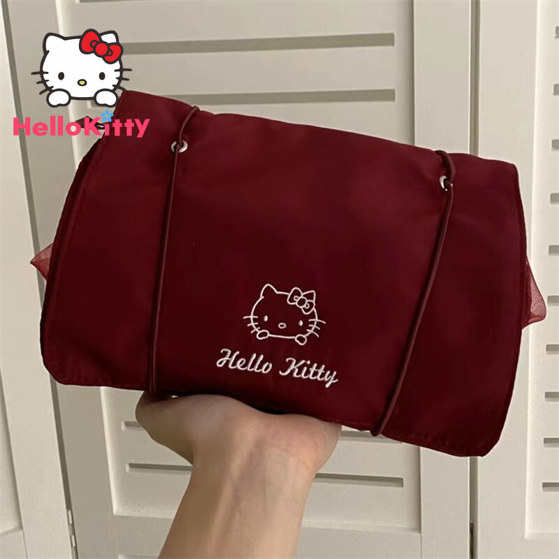 Tas penyimpanan Makeup anak perempuan, tas kosmetik kartun portabel tahan air kapasitas besar dapat dilepas Sanrio Hello Kitty hadiah