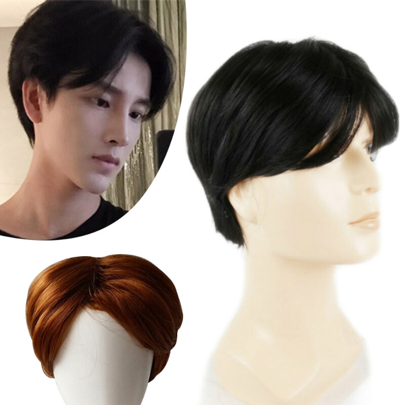 Natural Realistic Cosplay Party for Men Short Hair Wig Hairpiece with Middle Parted Bangs Personalized Light DIY Styling Wigs