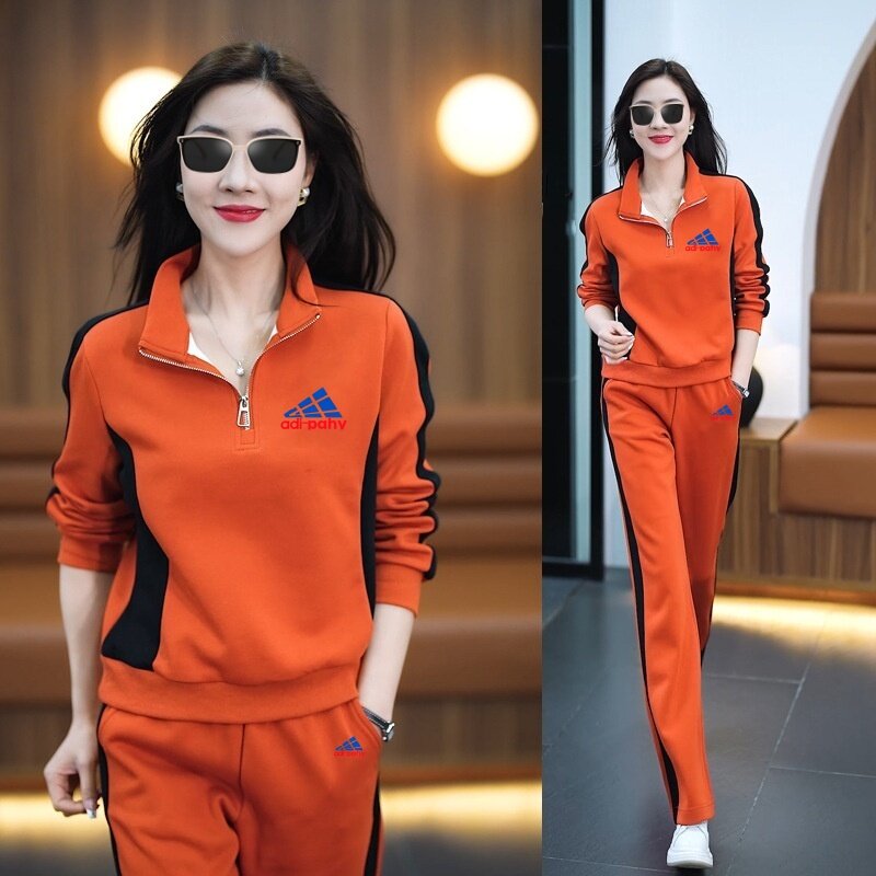 Internet celebrity casual sports suit for women spring and autumn 2024 new fashion stand-up collar sweatshirt two-piece fashion