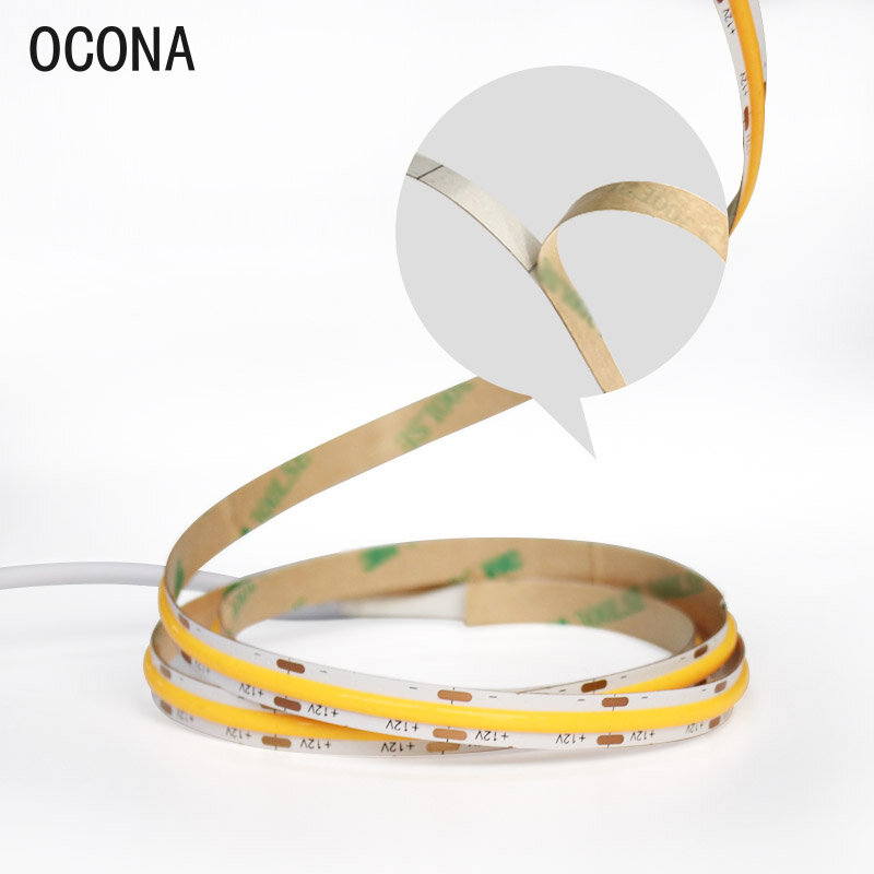 OCONA-COB Fita LED, alta CRI, fita flexível, luzes de fita, branco quente, regulável, 8mm, 12V, 24V, 5000K, 480, qualidade superior, 5m