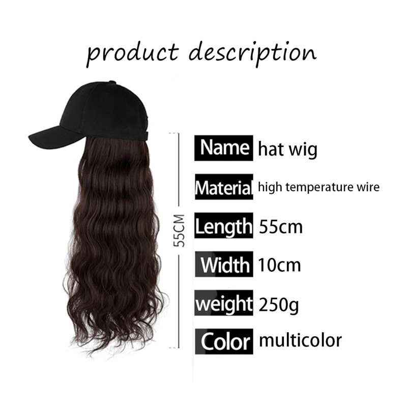 女性用ヘアエクステンション付きワンピース野球帽、かつら、巻き毛、調整可能、合成、女の子、デイリーウェア