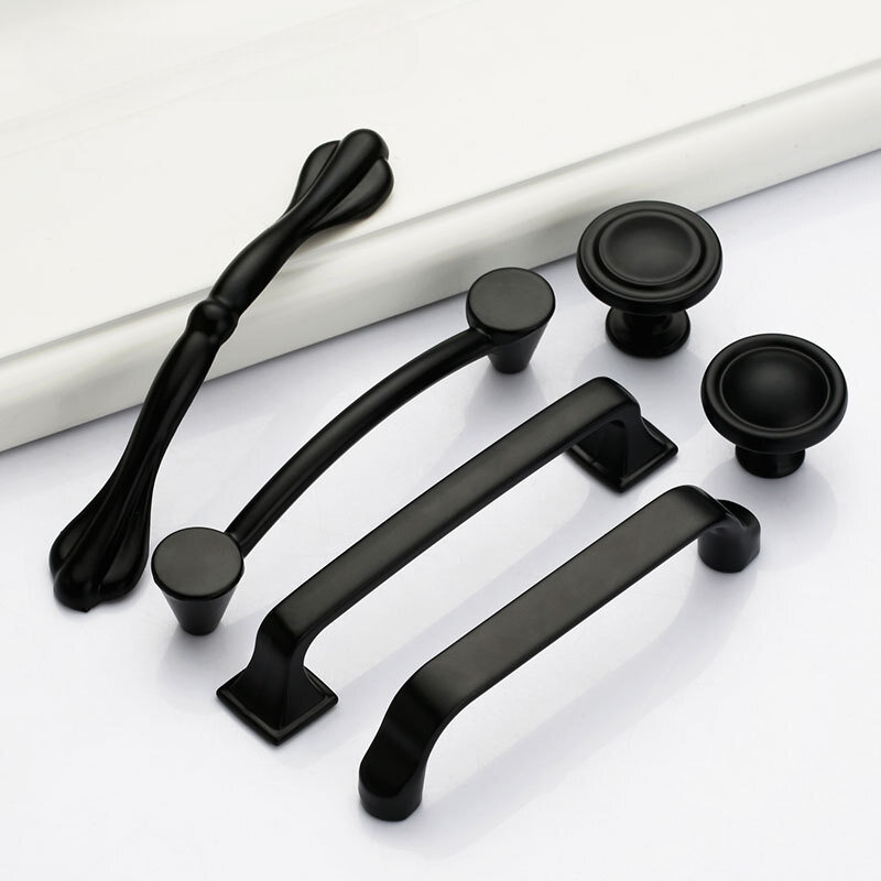 2PCS Solid Modern Furniture Hardware Accessories Drawer Cabinet Door Handle American Black Cabinet Wardrobe Single Hole Knobs