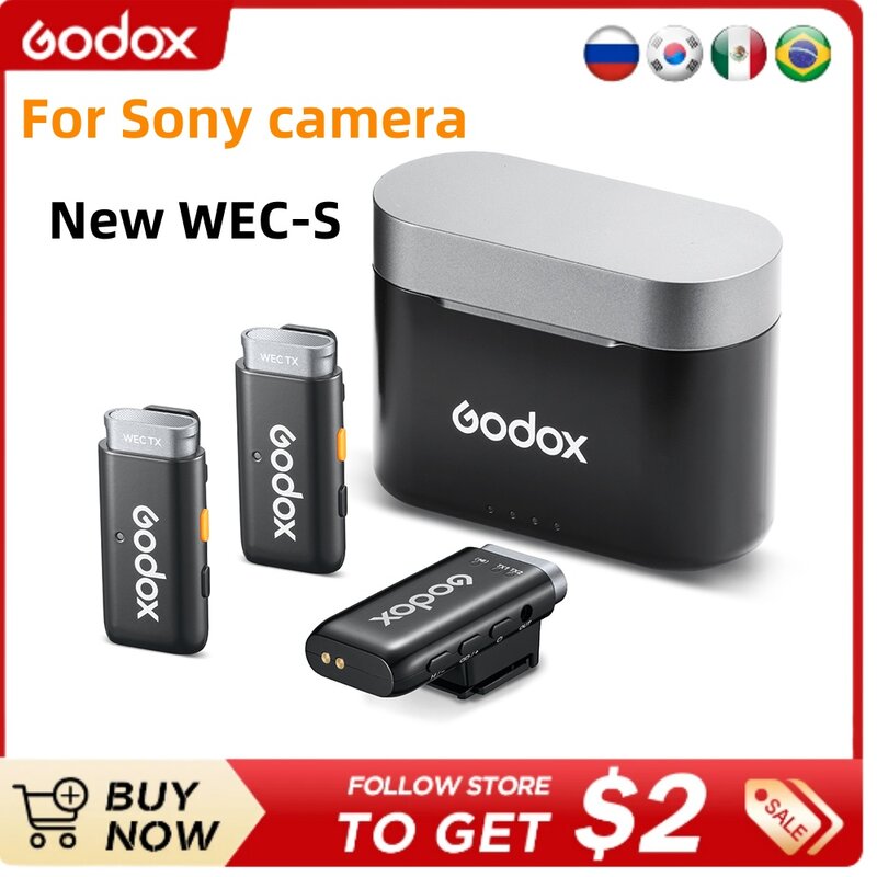 GODOX WEC-S ไมโครโฟนสายคล้องคอไร้สายเฉพาะสำหรับ Sony Live Streaming บันทึกเสียงรบกวนรองเท้าร้อนไมโครโฟนวิทยุ