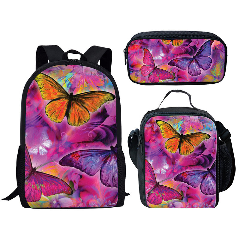 Classic Fashion Novelty Funny butterfly 3D Print 3pcs/Set pupil School Bags Laptop Daypack Backpack Lunch bag Pencil Case