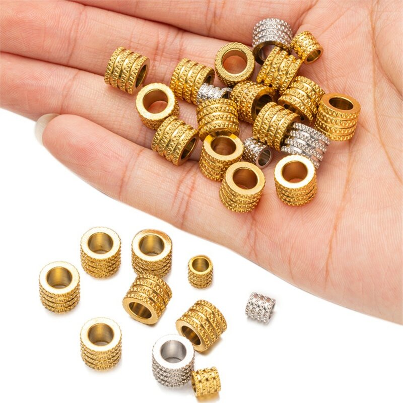 10Pcs Stainless Steel Loose Big Large Hole Spacer Beads for DIY Charm Bracelet Necklace Pendants Jewelry Making Supplies Finding