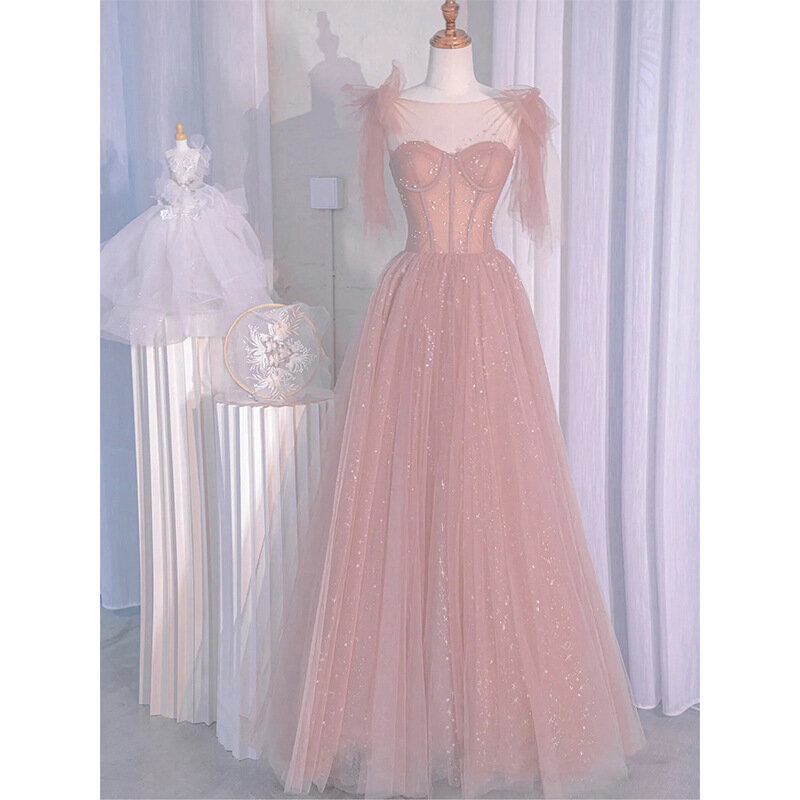 エレガントなピンクのスパンコールのウェディングドレス,ステージドレス,安い,フォーマルなパーティードレス,プロムドレス,卒業式,最新のデザイン