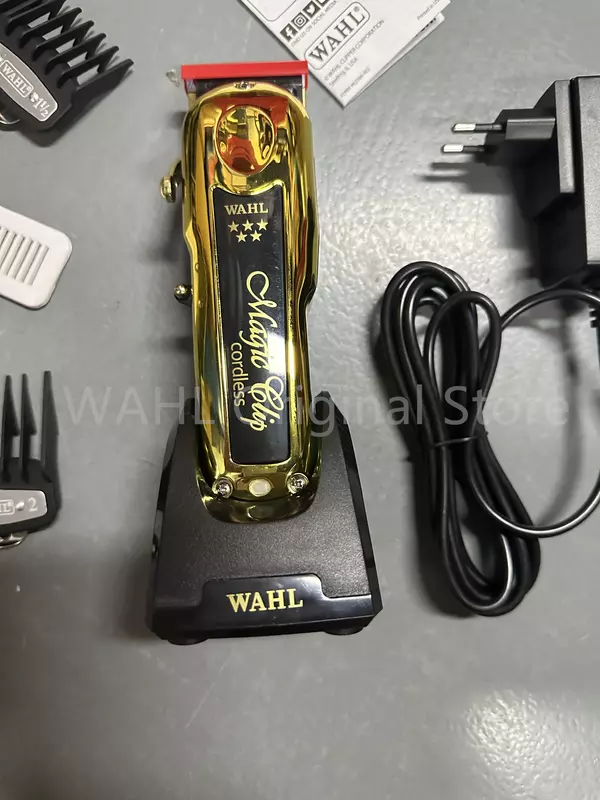 Oryginalny WahI 5-gwiazdkowy 8148 złoty magiczny klips złota w limitowanej edycji profesjonalny przewód/bezprzewodowy maszynka do włosów z baza do ładowania