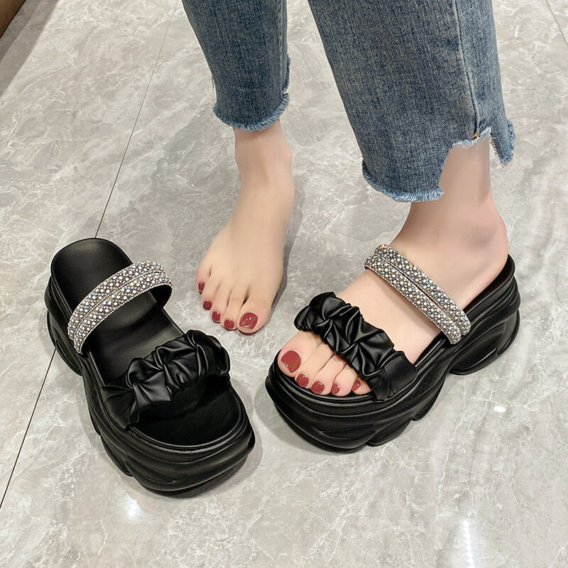 Classic Women's Popular Summer New Versatile Slippers Korean Edition Thick Sole Soft Sole High Heel Slope Heel Casual Slippers