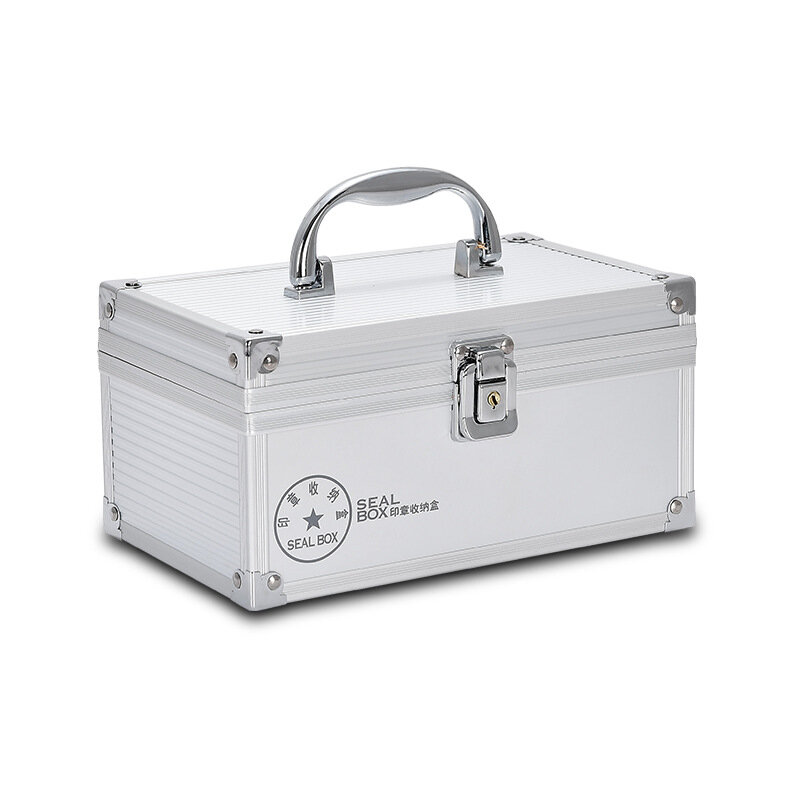 Caja de almacenamiento y almacenamiento de suministros de sellado, aleación de aluminio portátil con cerradura, caja de administración de sellos, caja financiera y de contabilidad