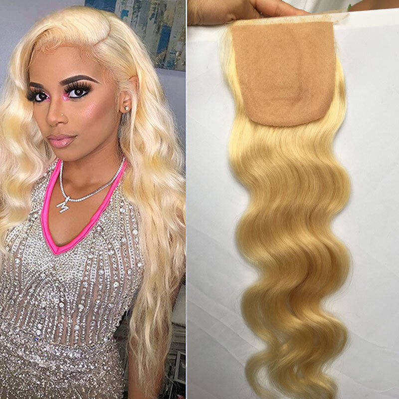 Silk Base Closure 100% Brazilian Remy Hair 4x4inch To Silk Base Women Topper Straight And Body Wave Blonde 613# Color