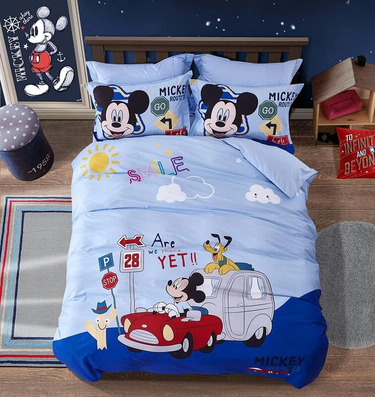 子供のためのミッキーの寝具セット,掛け布団カバー,青,漫画,アニメ,子供のための枕カバー,寝室の装飾