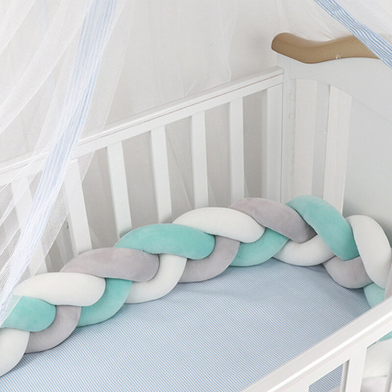 Protectores de cuna con nudo suave para cama de bebé, cojín infantil, almohada de felpa hecha a mano, decoración de cuna, 2m