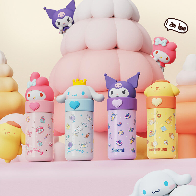 Sanrio Hello Kitty 350ml termos 316 baja tahan karat Kawaii Kuromi Cinnamoroll Melody botol air termos anak-anak
