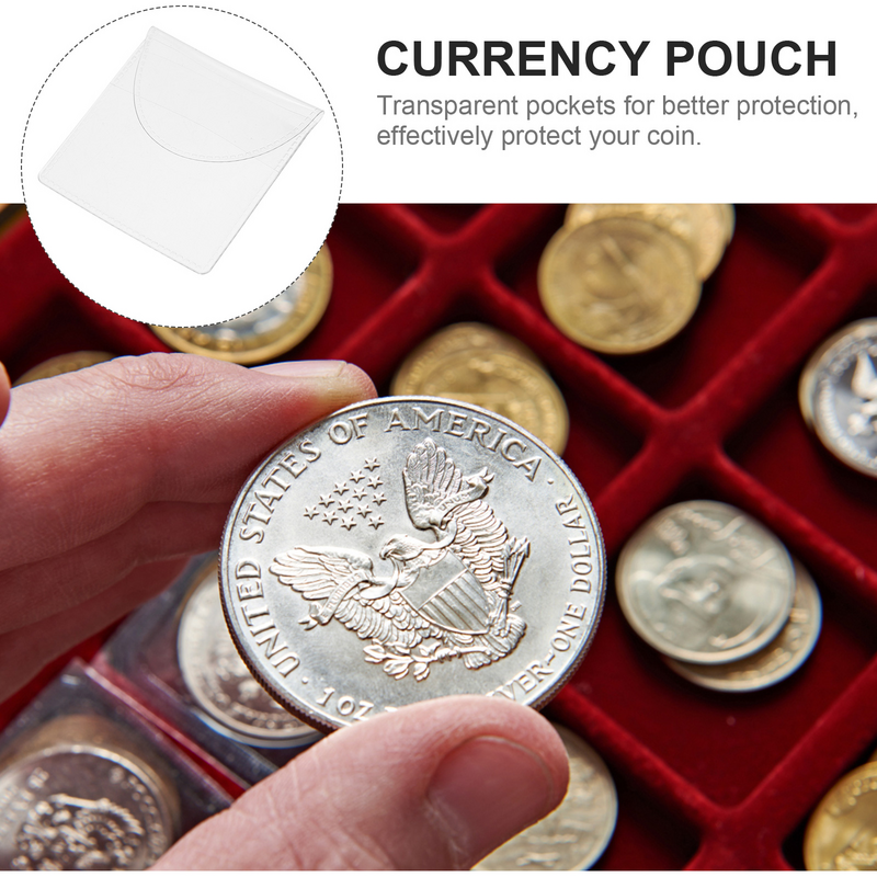 Collezione di sacchetti di denaro da 40 pezzi distintivo in PVC trasparente pezzi di stoccaggio di monete collezionisti di forniture raccoglitori di monete protettivi