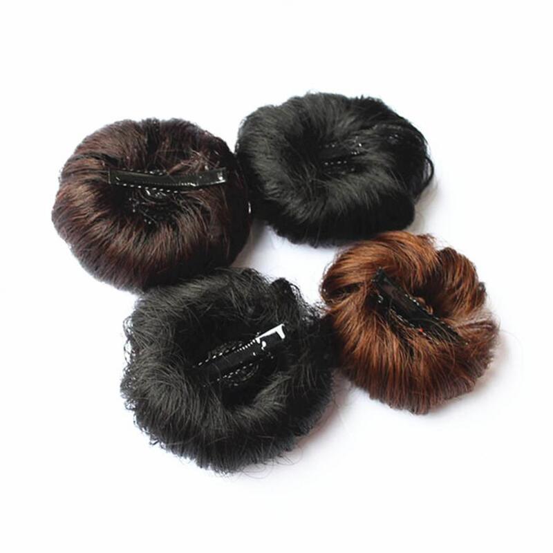 6.5*2.5cm Kids Girls Hair Bun Extension Wig Hairpiece Wavy Curly Messy Donut Chignons Hair Piece Wig With Pin Black Brown Grey
