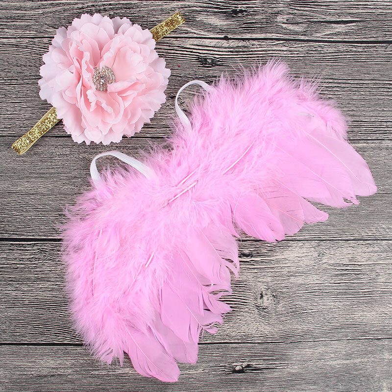 Newborn Children Angel Feather Wings Photography Clothing Girl Peony Flower Headband  Take Pictures Hair Accessories Prop