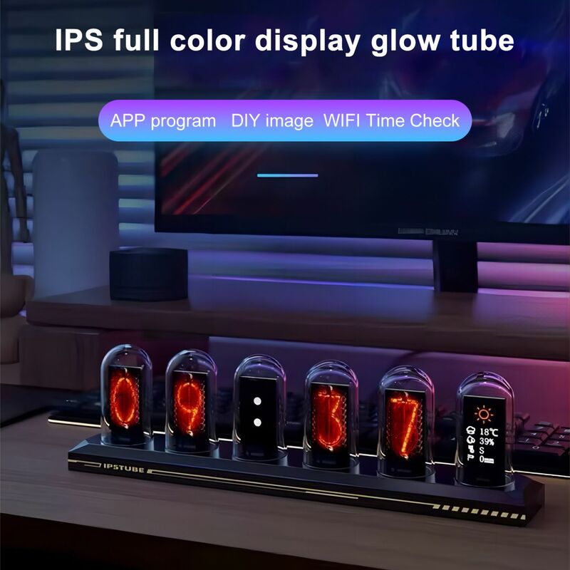 RGB 닉시 LED 발광 튜브 시계, IPS 컬러 스크린, DIY 아날로그 디지털 튜브, 야간 조명, 게임용 데스크탑 홈 데코, 선물 아이디어