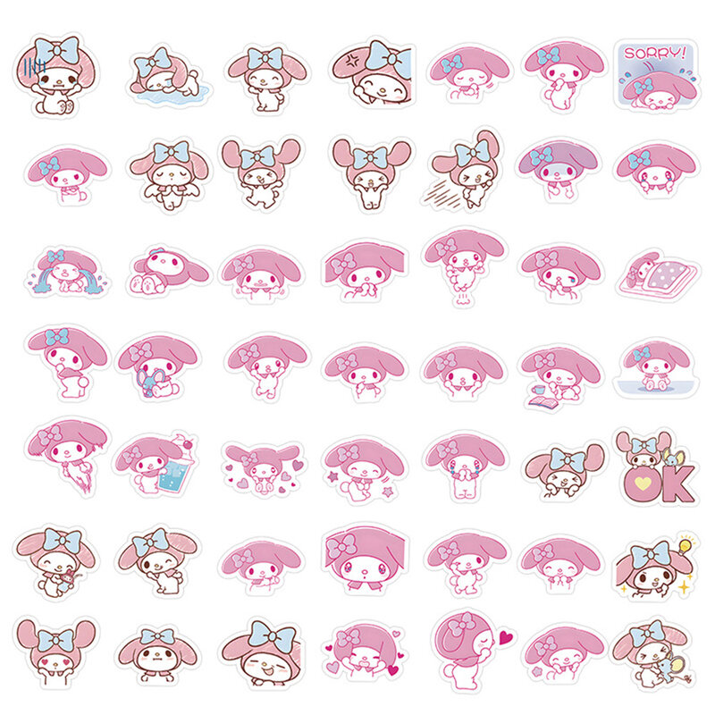 10/30/60/120pcs Kawaii Cartoon moja melodia naklejki Anime słodkie różowe naklejki na laptopa Scrapbook telefon pamiętnik papeteria naklejki zabawka dla dzieci