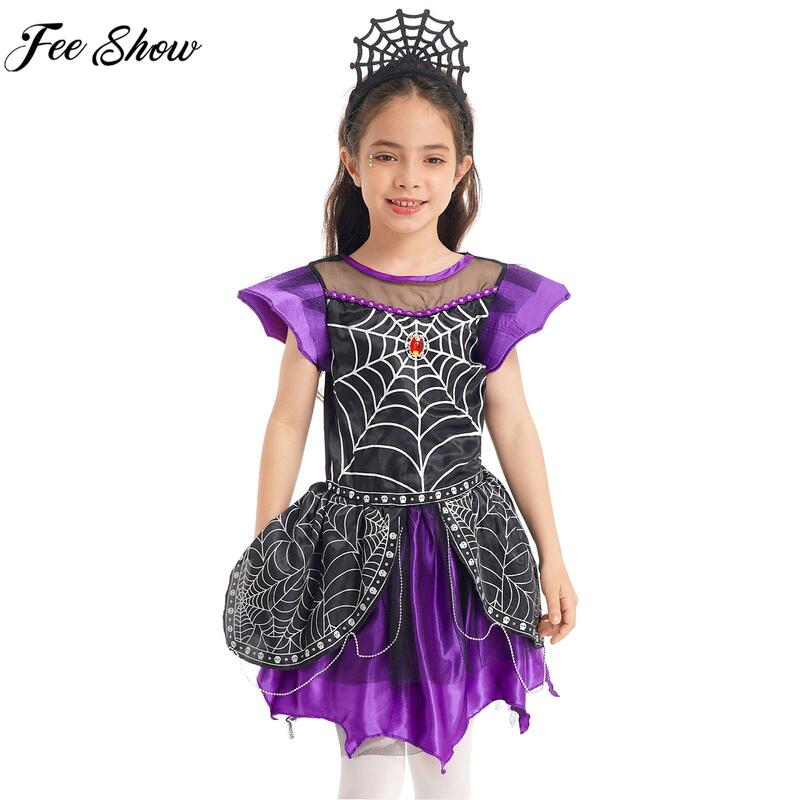 Bambini Spider Queen abiti Cosplay con copricapo bambini ragazze Halloween festa a tema Masquerade Roleplay Performance Costume