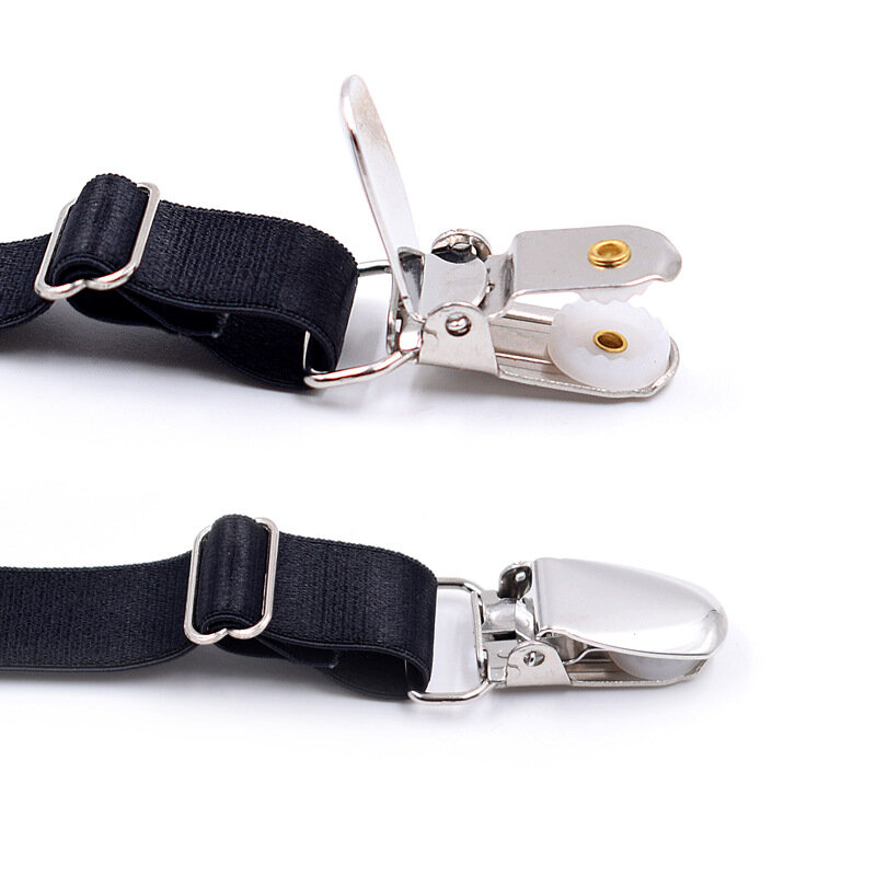 2pcs Men's Black Sock Garters Belt Adjustable Elastic Sock Suspenders Braces Holders Non-slip Duck-Mouth Clips Hold Up