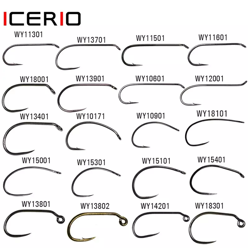 ICERIO 100 ganci per mosche spinato Barbless 60 gradi Jig Nymph Hook Streamer Wet Dry mosche ganci trota Fly Fishing Hook Tackle