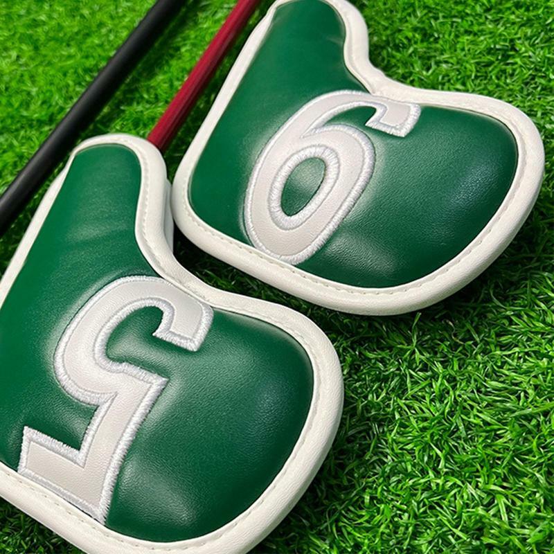 Cubiertas de cabeza de hierro para palos de Golf, cubierta protectora de cuero verde PU, impermeable para suministros de Golf, 9 piezas, 4, 5, 6, 7, 8, 9 P, A, S, X