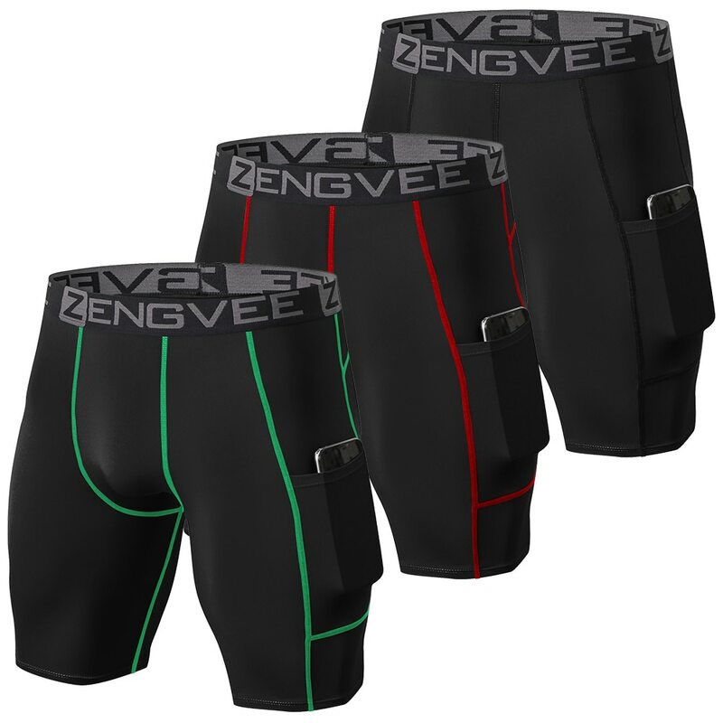 ZengVee 3pcs Hommes Confortable Compression Shorts, Active Séchage Rapide Haute Stretch Couche de Base Sportswear Pour Sport Gym