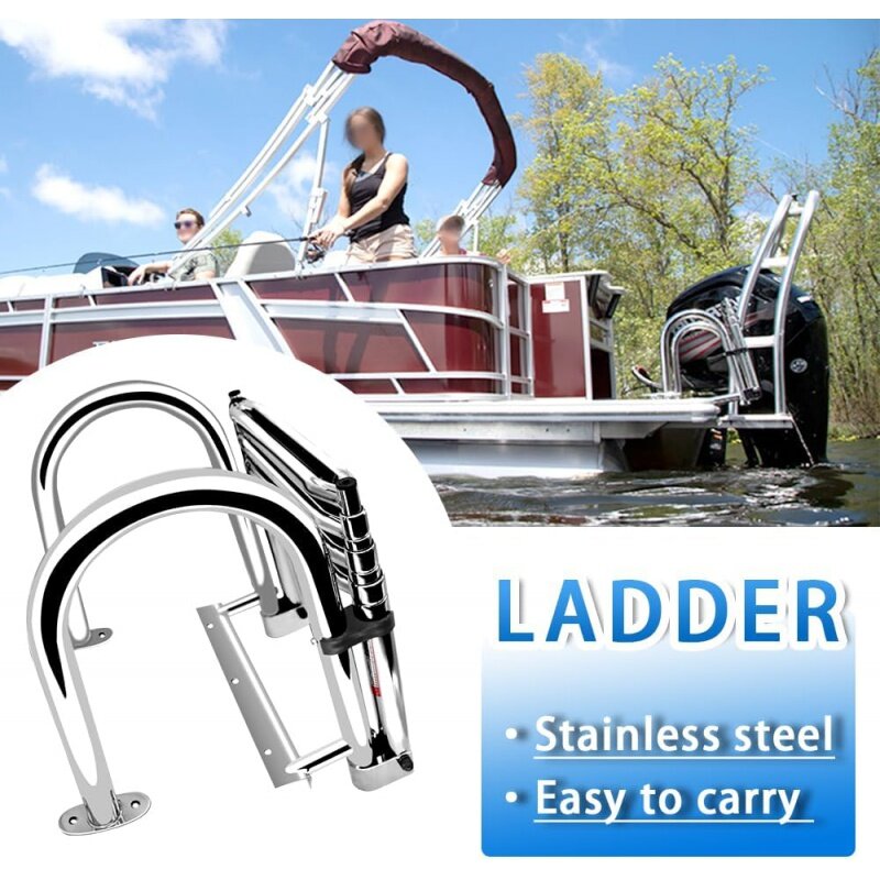 Folding 4 Step Marine Ladder Stainless Steel Heavy Duty Telescoping Ladder for Boat Yacht Dock