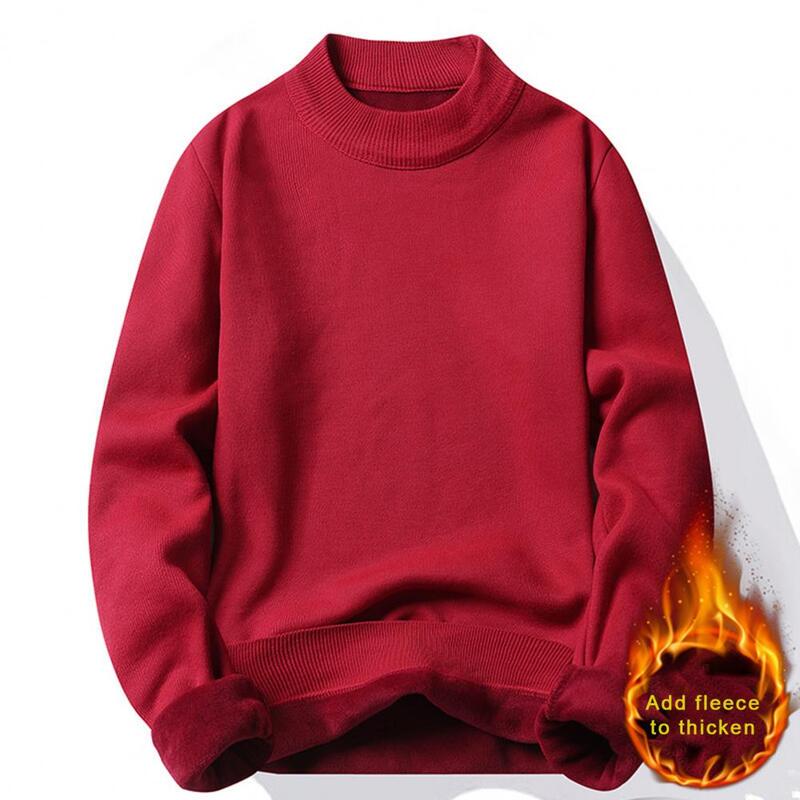 All-day Wear Men Knitwear Thick Knitted Men's Fall Winter Sweater with Half-high Collar Warm Long Sleeve Elastic for Casual