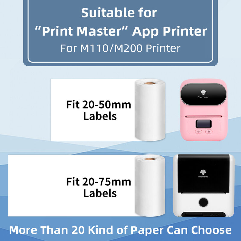 Phomemo-ポータブル粘着ラベルの印刷,m110/m200用の粘着ラベル,透明な丸い四角いバーコード,ビジネスラベル
