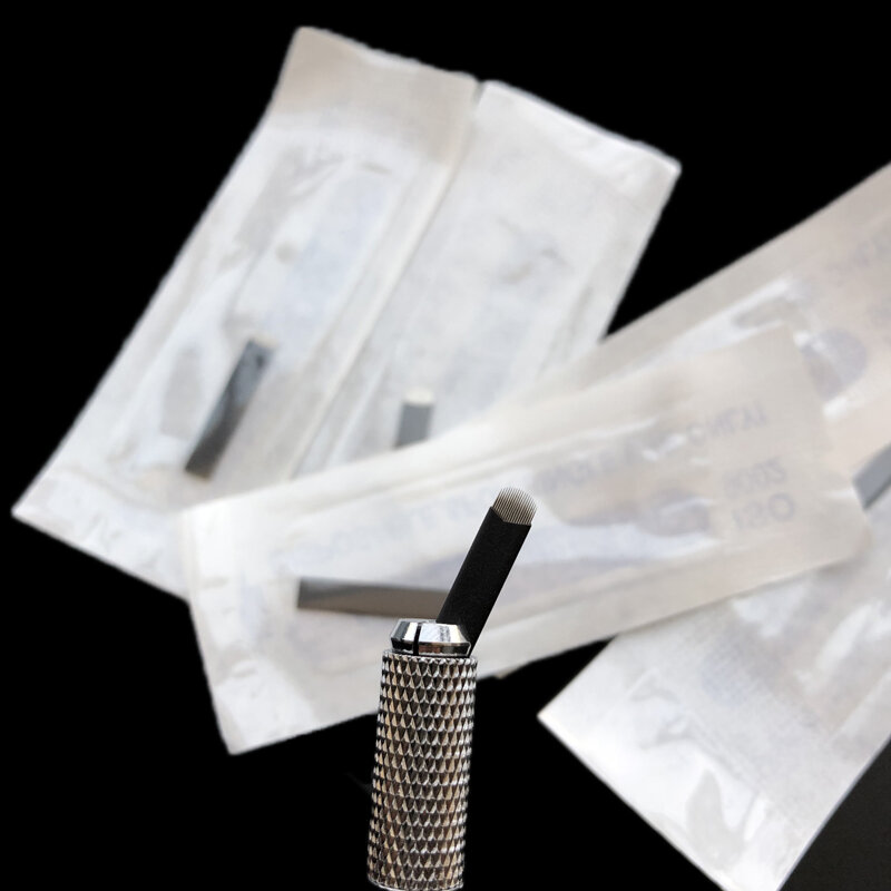 200 Buah/Set Microblading 0.18Mm Jarum Tato Pisau Tebal Agulhas untuk Pena Manual Perhiasan Makeup Jarum Tato Pisau