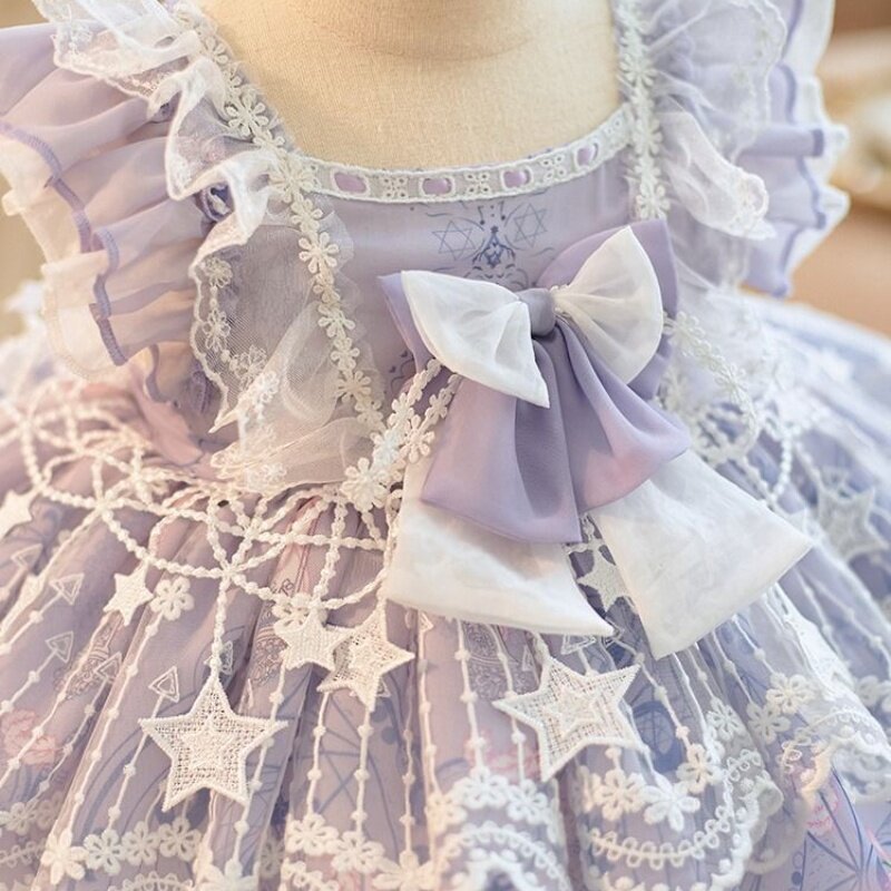Vestidos de tutú de fiesta de princesa Lolita para niñas, vestido de malla esponjosa de encaje, vestido de baile de cumpleaños para niñas, púrpura, verano, 3, 4, 5, 6, 7, 10 años