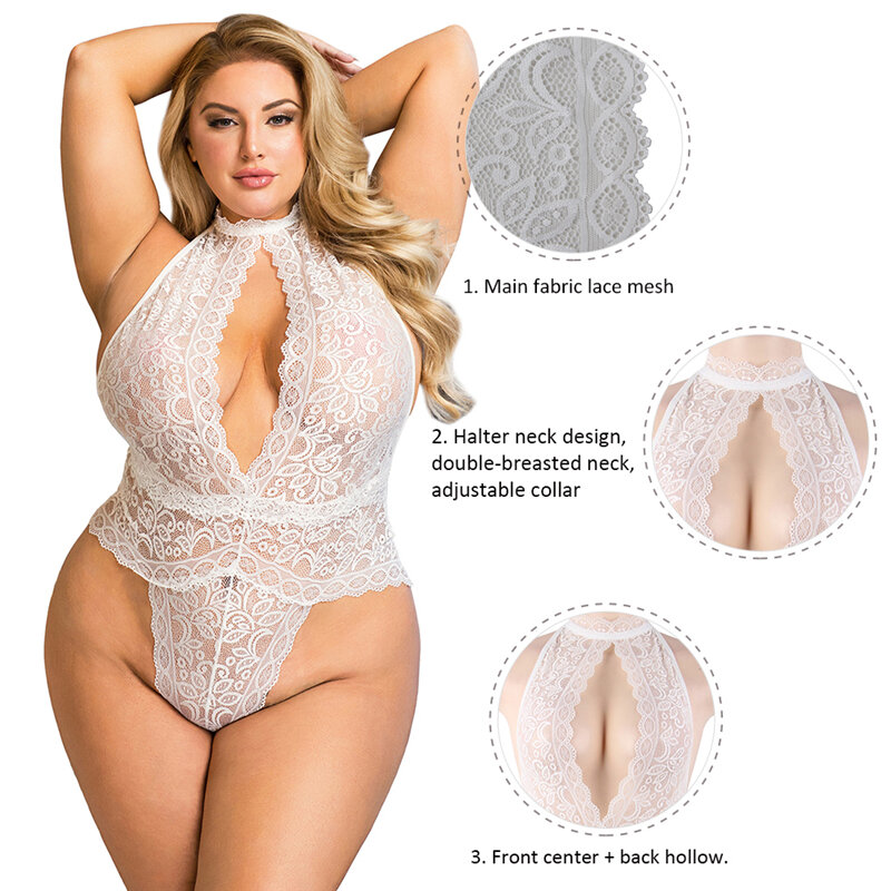 Ohyeahlady Sexy Women body Clothes Light Thin Lace Halter Teddy Lingerie tute oversize Fashion Open Cup Hollow pagliaccetto