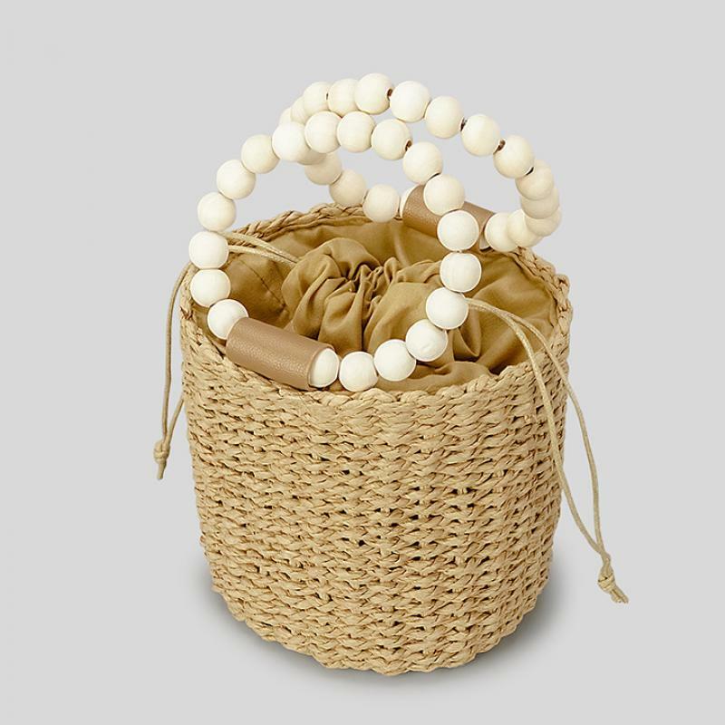 Bolso de mano tejido de paja para mujer, bolsa de playa con cuentas de madera, a la moda, para vacaciones, 2024