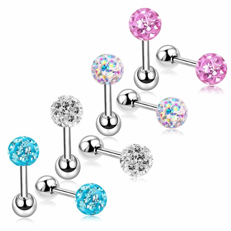 3Pairs 16G Stud Earrings + 6pcs Replacement Balls Set for Women Girl Sensitive Ears with Screw on Backs Tragus Cartilage Jewelry