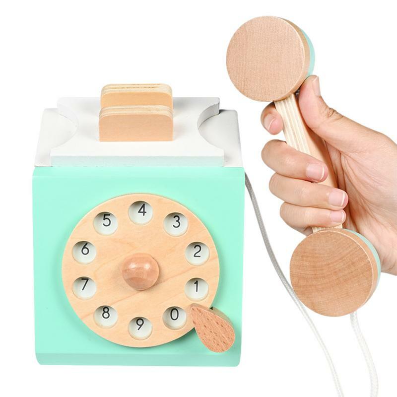 Giocattolo telefonico rotante retrò giocattolo telefonico con quadrante antico in legno vecchio modello di telefono giocattolo interattivo regalo per la prima educazione per i bambini