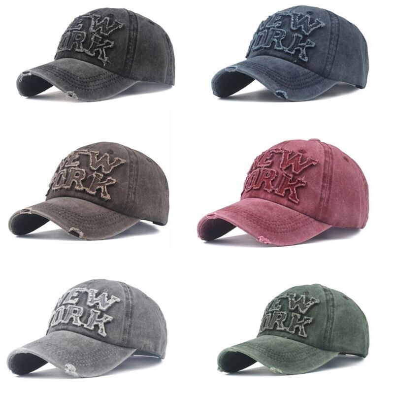 Spring Summer Embroidery Baseball Caps Fashion Outdoor Sports NEW YORK Distressed Hole Faded Hats Trucker Caps Man Women