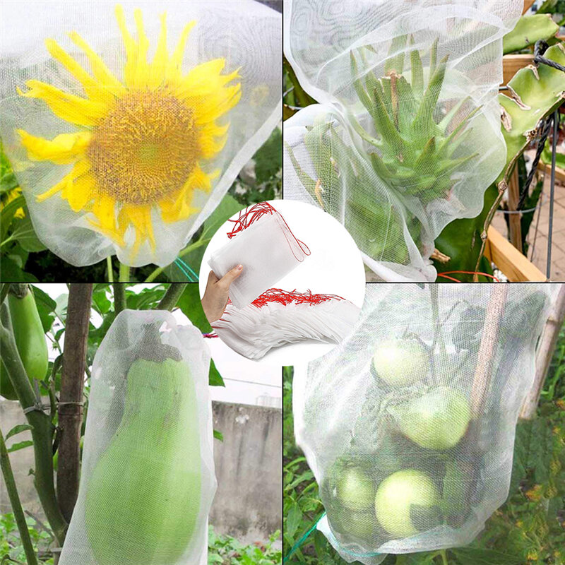 Sacos de jardim para proteção de frutas, controle de pragas, malha antipássaro, sacos de uva, legumes, uvas, maçãs, agrícola, 100pcs