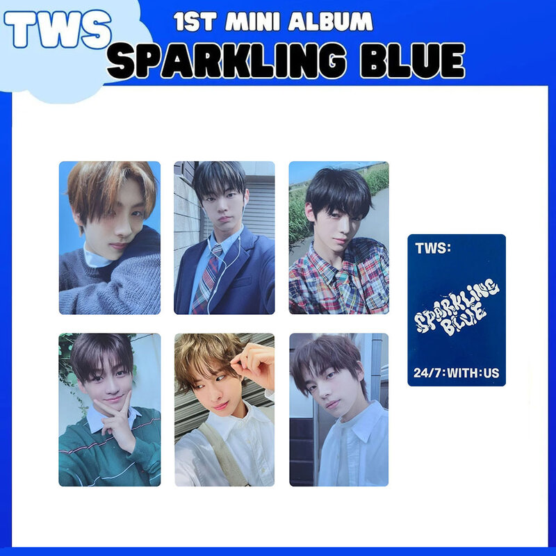 Kpop TWS pierwszy Mini Album musujące niebieskie zdjęcie 6 sztuk/zestaw koreański styl szczęśliwy LOMO karta Shinyu Hanjin Kyungmin kolekcja fanów prezent