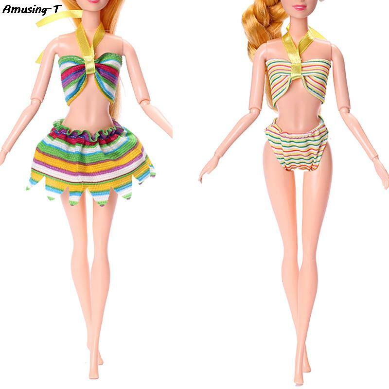 Fato de banho multicolorido e biquíni para boneca, roupas de boneca fashion, biquíni de banho, roupa de praia, 30cm, 11"