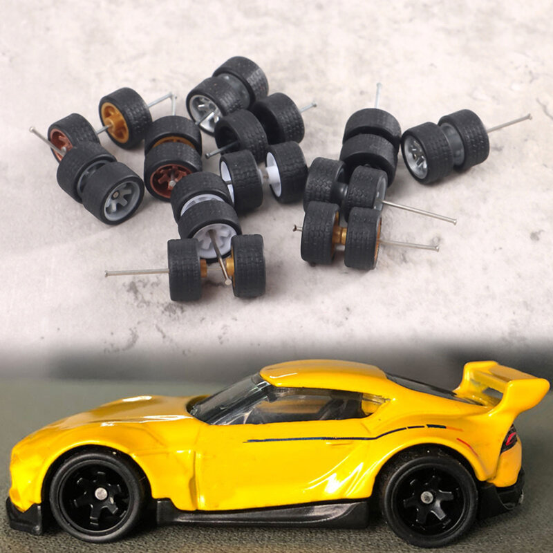 1/64 Model Car Wheels Plastic For Hotwheels With Rubber Tires Basic ABS Modified Parts Racing Vehicle Toys Tomica Mini Wheels