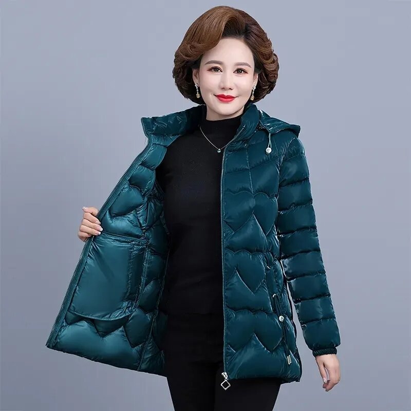 Winter Hooded Jacket Middle Aged Mother Fashion Glossy Down Cotton Parkas NEW Thicken Warm Puffer Coat Women Padded Outwear 5XL